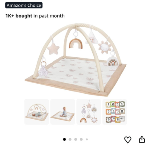 Washable Tummy Time Mat, Baby Play Gym with 6 Featured Toys and 12 Milestone Cards, Baby Gym for Infant & Toddler, Deluxe Larger Baby Play Mat, Baby Play Mats for Floor, Non Slip Mats