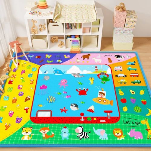 Baby Crawling Mat,Baby Play Mat for Floor,Large Cotton Educational Tummy Time Mat, Foldable Non-Slip Super Soft Padded Baby Playmat for Playing Area Rug Gym Activity for Infants Toddlers Boys Girls