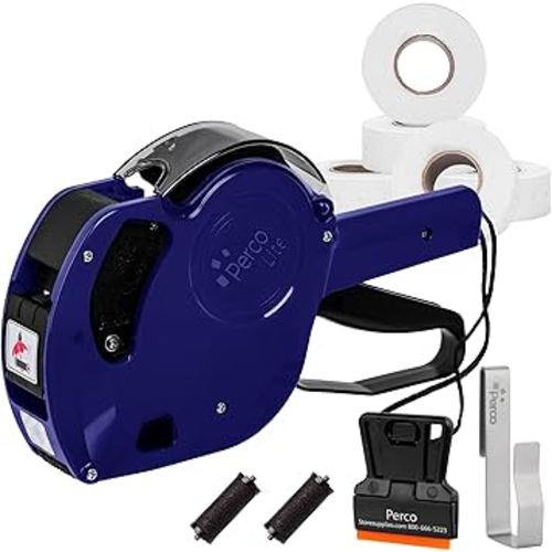Perco Lite 1 Line Dater Gun Kit - Includes 5,000 Blank White Labels, 2 Ink Rollers, 1 Ink Roll and Labels Pre-Loaded