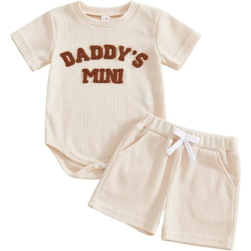 Kupretty Baby Boy Clothes 3 6 12 18 Months Summer Outfit Baseball Embroidery Waffle Short Sleeve Romper & Shorts Set