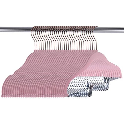 Tosnail 30 Pack Kids Velvet Hangers Children's Clothes Hangers Baby Hangers with Clips - Pink