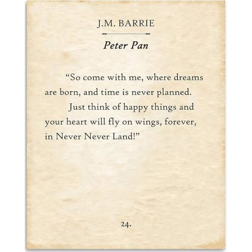 Lone Star Art Peter Pan - So Come With Me Where Dreams Are Born - J.M. Barrie - 11x14 Unframed Typography Book Page Print - Great Neverland Gift & Decor for Baby Nursery & Children's Room