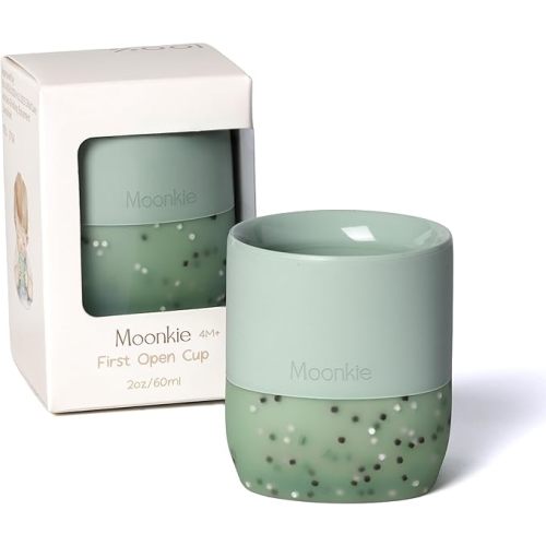 Moonkie Silicone Baby Cup 4 Months+ | Tiny Open Training Cup for Infants with Confetti Sprinkles | Baby-Led Weaning Essential | 2 oz (Mint, 1 Pack)