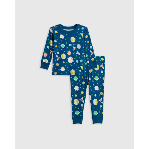 100% Organic Cotton Long Sleeve and Pant Pajama Set in Animal Faces