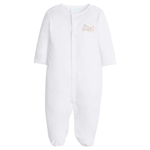 Embroidered Footie - Pink Cow Jumping Over the Moon