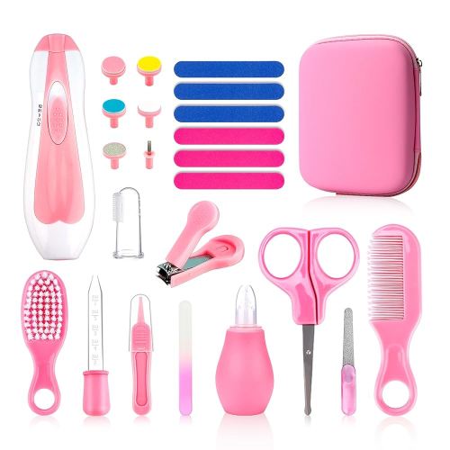 Baby Grooming Kit, Infant Safety Care Set with Hair Brush Comb Nail Clipper Nasal Aspirator,Baby Essentials Kit for Newborn Girls Boys, Pink-24- in-1