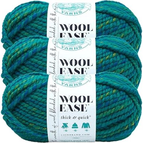 Lion Brand Yarn Wool-Ease Thick and Quick Yarn, Soft and Bulky Yarn for Knitting, Crocheting, and Crafting, 3 Pack, Bluegrass