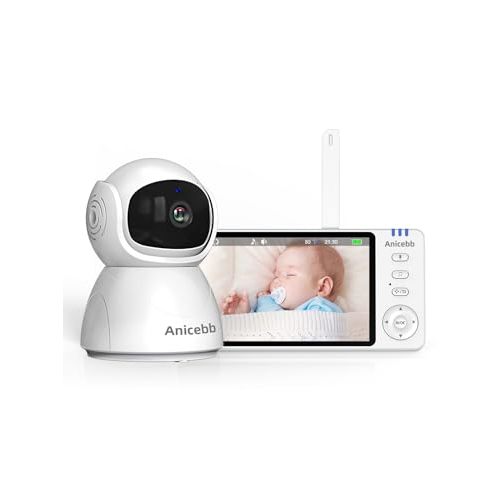Video Baby Monitor with Camera and Audio, No WiFi Hack-Proof Security, 5" LCD Remote Pan-Tilt-Zoom, 31H Long Battery Life, 1000ft Range, Night Vision, Temperature & Cry Alarms, 2-Way Talk