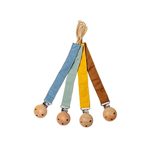 100% Organic Cotton Soother Clips - Fits Most Pacifiers - Neutral Unisex Pacifier Leash with Clip - 4 Pack