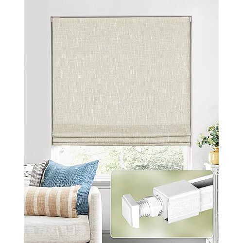 No Tools No Drill Cordless Roman Shades for Indoor Windows 100% Blackout, for Window Size 43" W × 64" H Beige