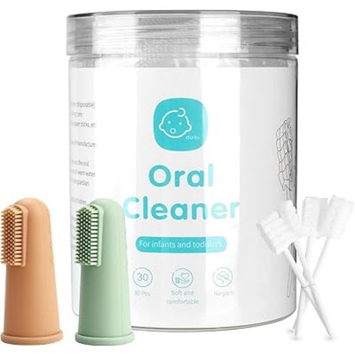 Baby Toothbrush Finger Toothbrush Oral Cleaner Kit with 5PCS Baby Tongue Cleaner Toddler Silicone Tooth Brush 0-6 Months 6-12 Months (Clay/Mint+30PCS Toothbrushes)