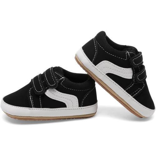 Clowora Unsex Baby Boys Girls Canvas First Walkers Shoes,Newborn Infant Non Slip Soft Sole Crib Casual Sneaker - 6-12 Months Infant - 0122/Black_rubber_sole