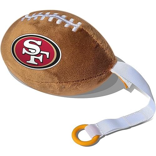 San Francisco 49ers Plush Football Pacifier Holder by Smilo - Officially Licensed NFL Soother Holder - Soft Plush Toy and Dummy Holder - Fits Any Pacifier - Stroller Accessory & Newborn Essential