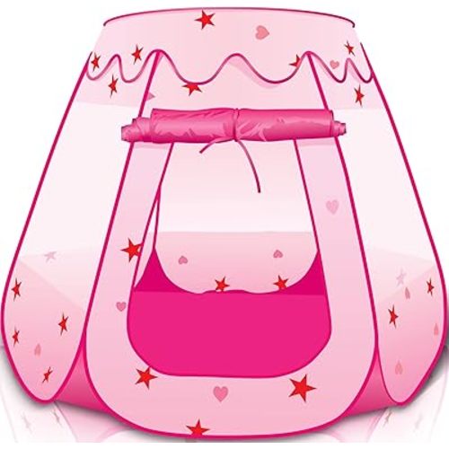 ArtCreativity Pop Up Princess Tent, Kids Playhouse Tent with a Carry Bag, Foldable Pink Princess Ball Pit for Girls 1,2 3,4 Year Old Birthday, Indoor & Outdoor Play House for Kids