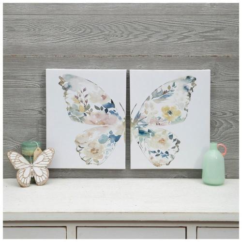 Watercolor Floral Butterfly Canvas Wall Decor Set