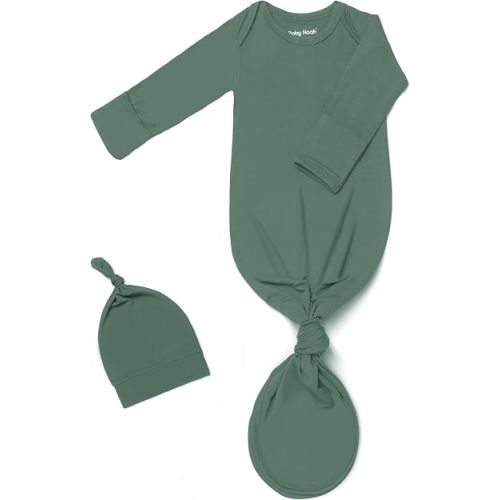 Newborn Baby Knotted Gown, Super Soft Silky Infant Long Sleeve Sleeper for Baby Girl Gifts and Boy Sleeping Bag with Hat