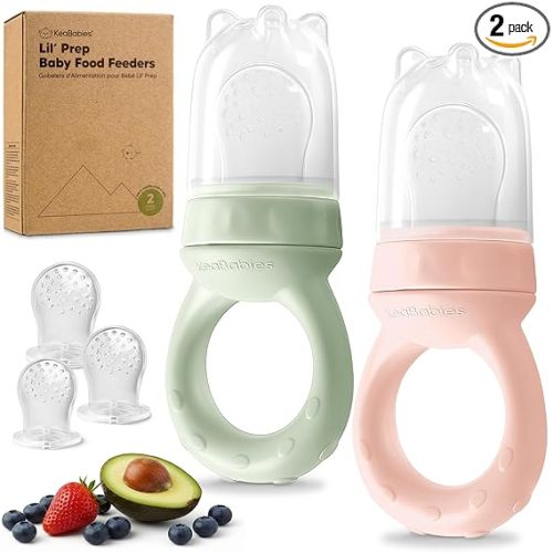 KeaBabies Baby Fruit Feeder 2pk - Silicone Baby Food Feeder for Babies 6-12 Months, Breast Milk Popsicle Teether, Weaning, Pacifier, Freeze Frozen Solid Food, Infant Feeding Essential (Mellow)