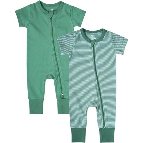 Teach Leanbh Baby Boys Girls 2-Pack Romper Jumpsuits Cotton 2 Way Zipper Short Sleeve Footless Sleep and Play 3-24 Months