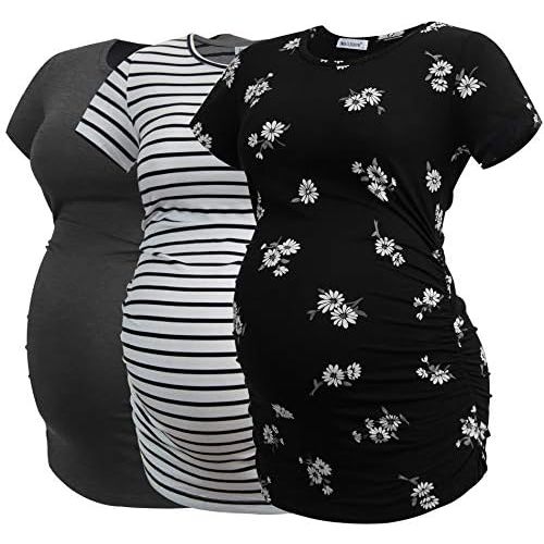 Smallshow Women's Maternity Tops Side Ruched Tunic T-Shirt Pregnancy Clothes