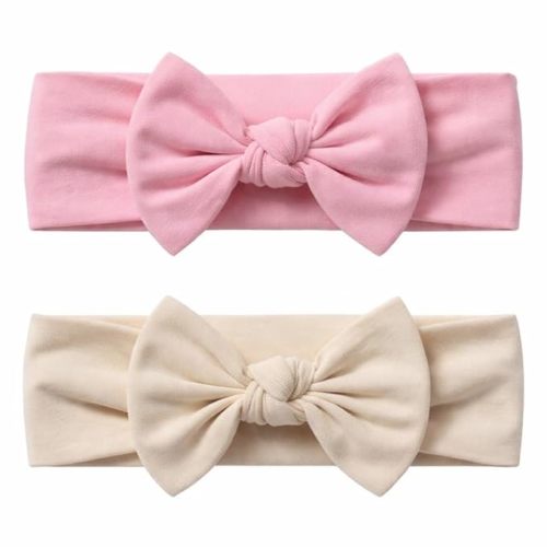 Baby Girl Headbands-Infant,Toddler Cotton Handmade Hairbands with Bows Child Hair Accessories (2, Light Beige- Soft White, 3-36 Month)