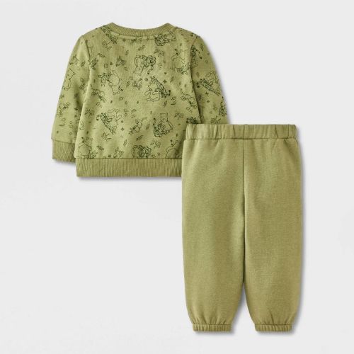 Baby Boys' 2pc Disney Winnie The Pooh Fleece Sweatshirt and Pants Set - Green 3-6M