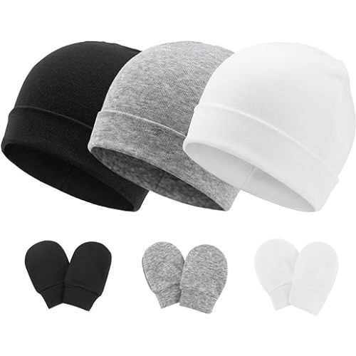 Newborn Baby Hats and Mittens Set Infant Beanie Cap Toddler Gloves Newborn Hospital Hats for Baby Boy Girl Kid 0-6 Months