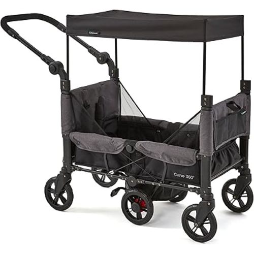 Contours Curve 360 Lightweight Double Baby Stroller Wagon for 2 Kids, Fits Infant Car Seats, Ultra Maneuverable, Easy in and Out for Toddlers with Deep Footwell, Storage Pockets and Adjustable Handle
