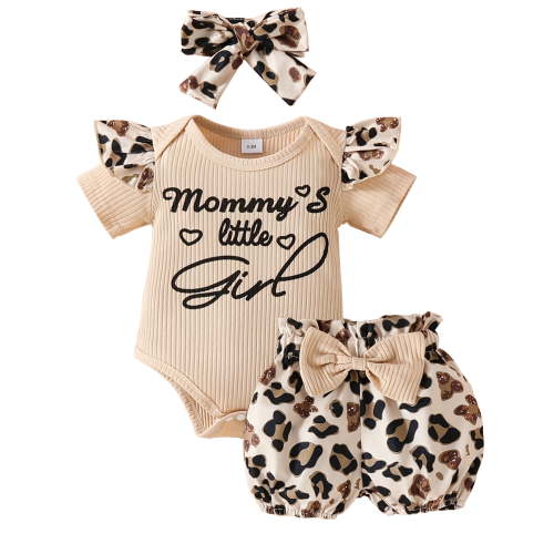 HWJAD Mommy's Little Girl Baby Clothes Girl Newborn Infant Girls Summer Outfit Short Sleeve Romper Floral Short Headband Set