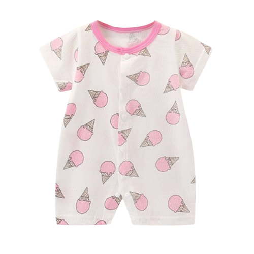 THDHVS Newborn Onesies Girl,Baby Clothes for Girls,Kid Summer Thin Print Round Neck Short Sleeves Short Romper Pink 3-6 Months