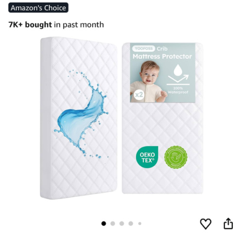 Yoofoss Waterproof Crib Mattress Protector 2 Pack, Quilted Crib Mattress Pad Cover Ultra Soft and Breathable, Machine Washable Toddler Mattress Protector for Standard Baby Crib Size 52''x28''