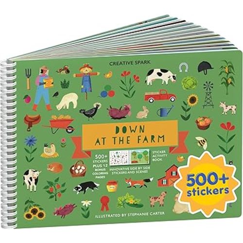 Farm Animal 500+ Kids Sticker Book by Cupkin Toddler Airplane Travel Activity Coloring and Sticker Book, Road Trip Essentials, 12 Coloring Pages 12 Scenes for Ages 2–8 Years