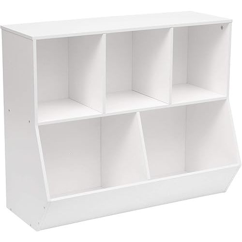 HOOBRO Kids Bookshelf, Bookcase Footboard, Toy Storage Cubby, Children's Toy Shelf, 35.4" L Storage Cabinet, Fit for Children's Room, Playroom, Hallway, Kindergarten, White WT32CW01