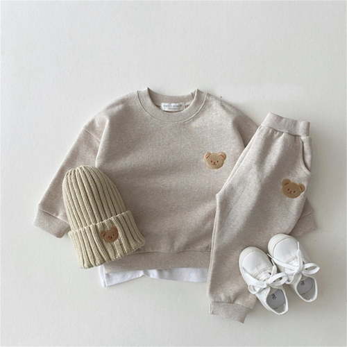 Eltusu Baby Boys Cotton Outfit Sets, Two Pieces Long Sleeve Loose Fit Tops and Pants Set Gray Size 0-3 Months