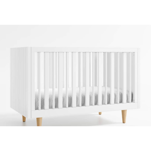 Finn White Wood Convertible Baby Crib with Toddler Bed Rail