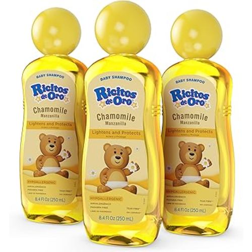 Ricitos de Oro Baby Shampoo with Chamomile, Paraben Free, Natural Lightening & Conditioning, Tear Free, Hypoallergenic, Kids Hair Care, 8.4 Fl Oz, 3-Pack