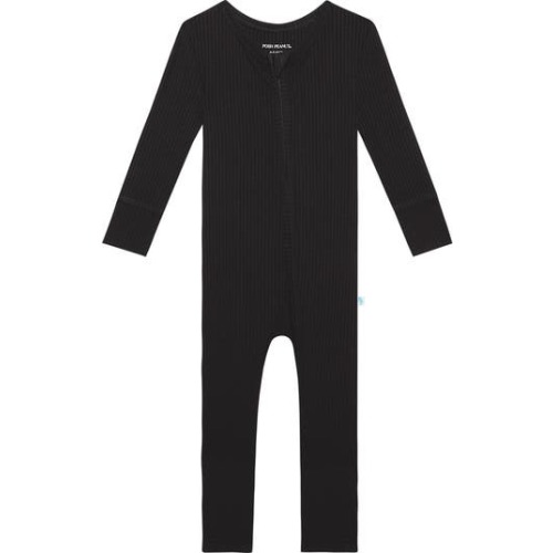 Solid Black Fitted Rib Convertible Footie Pajamas, 6-9M