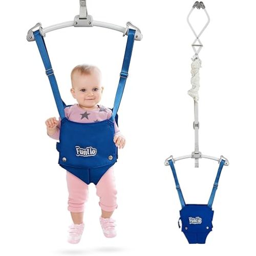 FUNLIO Baby Door Jumper for 6-24 Months (with Door Clamp), Baby Jumper Doorway with Strong Spring & Adjustable Strap, Portable Infant Baby Bouncer, Easy to Assemble, Bearing 40 Lbs, CPC & CE Certified
