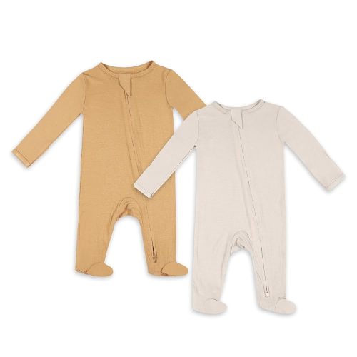 TWINOR Baby Footed Pajamas with Mittens, Soft Bamboo Viscose One-Piece Romper for Newborn Infant 2-Pack