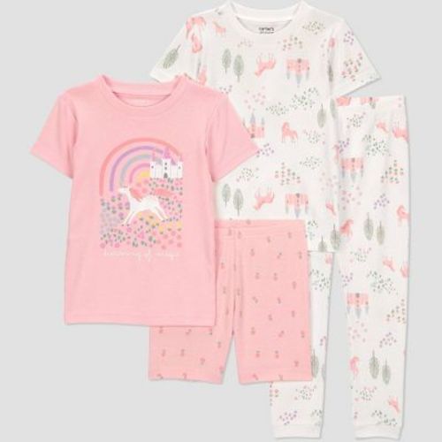 Carter's Just One You® Toddler Girls' 4pc Short Sleeve Cotton Snug Fit Unicorn Pajama Set - Pink 2T