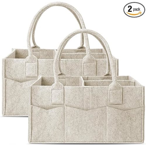 Cute Castle 2 Pack Diaper Caddy Organizer - Portable Baby Caddy Organizer with Handle, Nursery Storage Bin and Car Organizer for Girls, Boys - Baby Gift Basket - Oatmeal