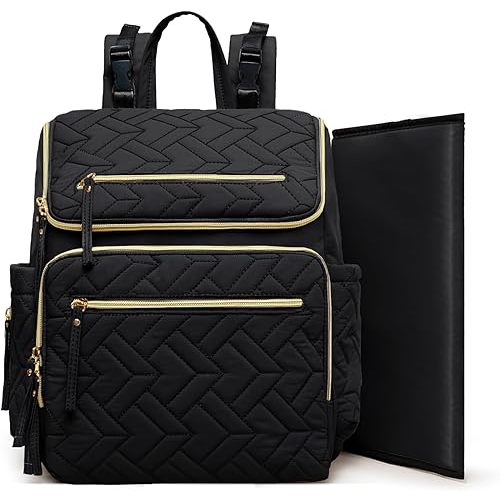 Omanmoli Diaper Bag Backpack Large Baby Travel Bag Diaper Essential Bag with 17 Diaper Bag Organizers,4 Insulated Pockets,Portable Changing Pad,Stroller Buckles,Black