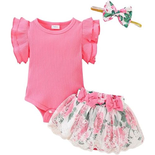 Mioglrie Preemie Clothes Girl Newborn Girl Outfits Infant Baby Girl Clothes Summer Romper Dress Shorts Set