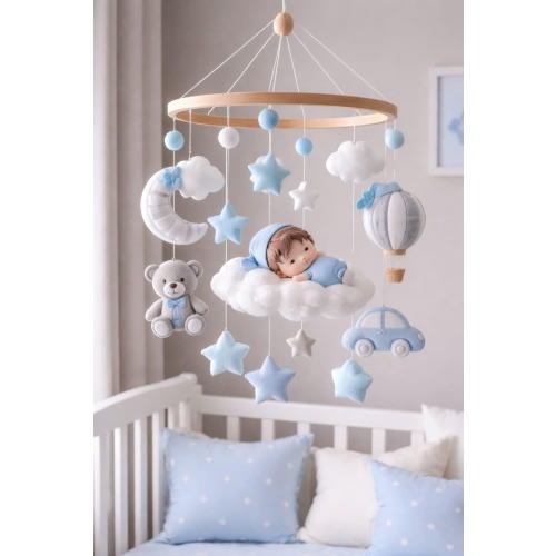 Boho Felt Baby Mobile with Wooden Hoop | Neutral Nursery Crib Mobile | Handmade Felt Baby Mobile | Baby Shower Gift