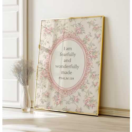 Psalm 139 Fearfully and Wonderfully Made, Girls Bible Verse, Cottagecore Nursery Wall Art, Digital Download