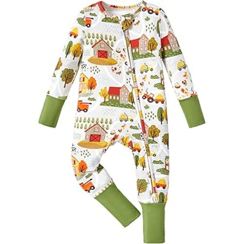 PATPAT Baby Pajama with Bamboo Viscose, Footie Jumpsuit Romper with 2-Way Zipper for Baby Boy Girl Toddler Sleeper Sleepwear