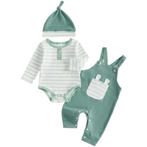 Baby Boy Clothes Set Stripe Romper Waffle Suspender Pants Outfit