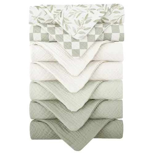 Konssy Baby Muslin Washcloths 7-Pack, 100% Cotton Baby Bath Washcloths, Soft & Absorbent Wash Cloths and Burp Cloths for Newborn Kids Girls & Boys, 11x11 inches