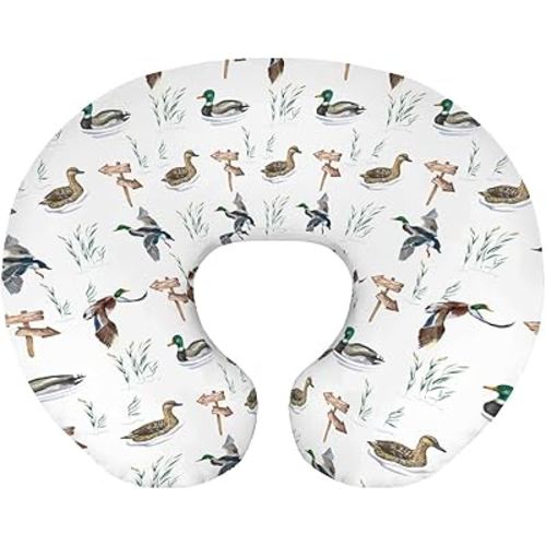 Baby Boy Girl Nursing Pillow Cover Mallard Duck Hunter, Watercolor Flying Wild Animal Hunting Reed Breastfeeding Pillowcase, Bottle Feeding Pillow Slipcover Cover Only