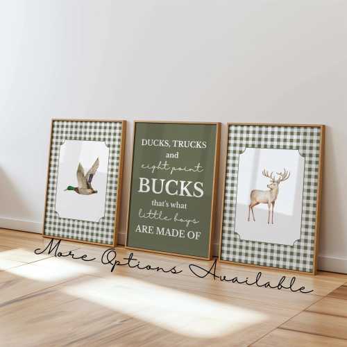 Rustic Hunting Nursery Art: Mallard Duck, Deer Prints