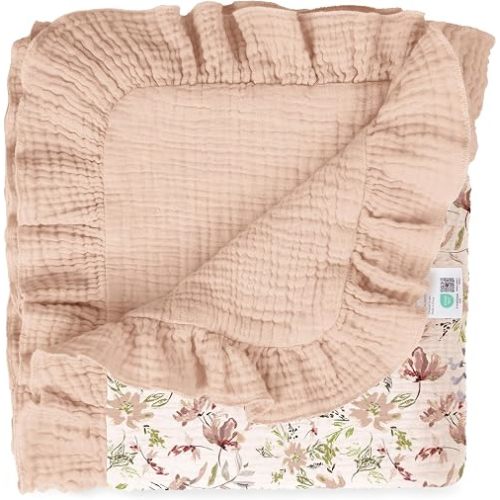 lulumoon Muslin Baby Blanket for Girls: 100% Cotton Ruffle Swaddle Blanket